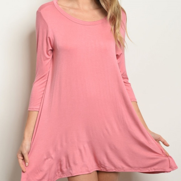 3/4 sleeve scoop neck jersey tunic dress. - Picture 3 of 3